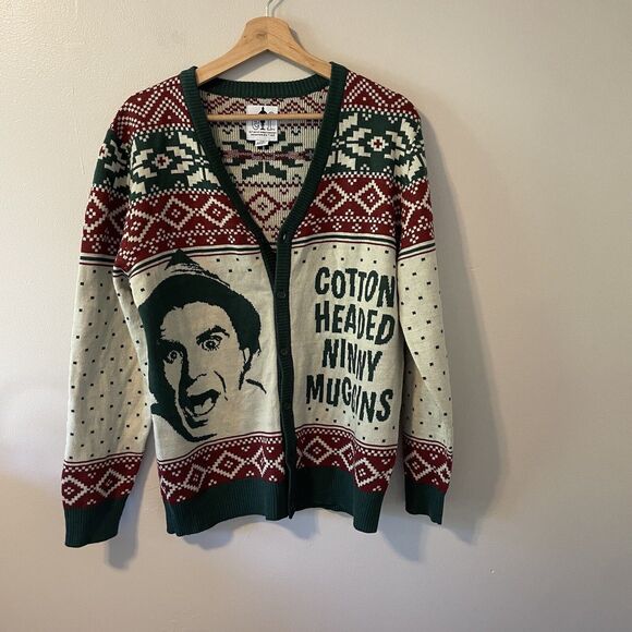 Will Farrell ELF "Cotton Headed Ninny Muggins" Ugly Cardigan Sweater Size M - Picture 1 of 6